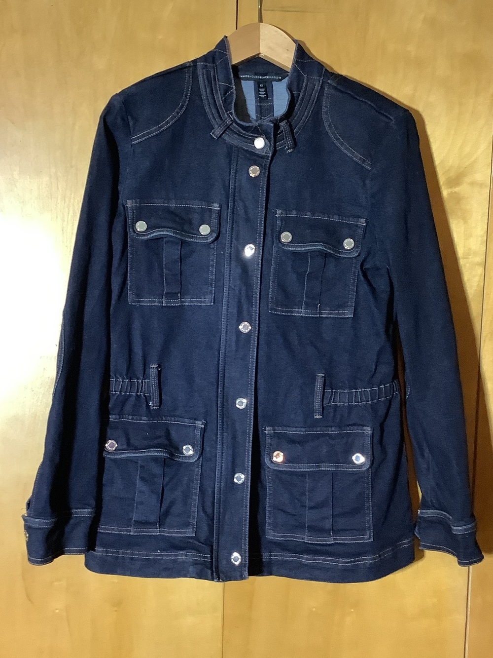 White House Black Market long line denim jacket, size 12